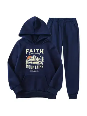 Two-Piece Set Boy's Letter Print Hoodie & Jogger Pants Set, Casual Long Sleeve Hooded Sweatshirt & Sweatpants for Fall & Wint...