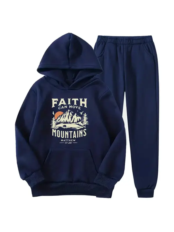 Two-Piece Set Boy's Letter Print Hoodie & Jogger Pants Set, Casual Long Sleeve Hooded Sweatshirt & Sweatpants for Fall & Wint...