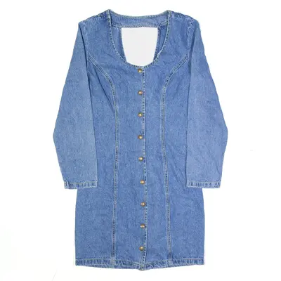PARIS BLUES Denim Cut-Out Back Blue Short Long Sleeve Bodycon Dress Womens UK 6