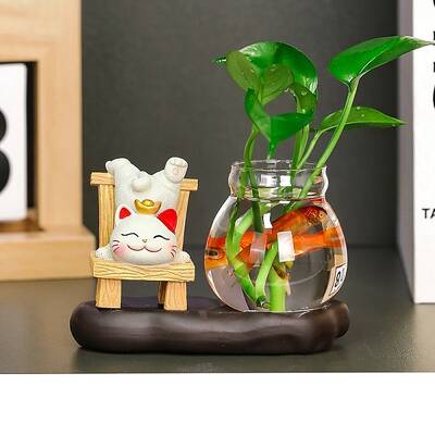 Resin Lucky Cat & Goldfish Display Decorations