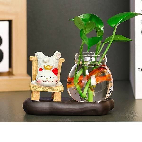Resin Lucky Cat & Goldfish Display Decorations