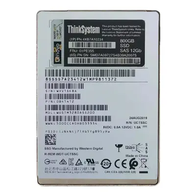 01PE355 Lenovo 800GB MLC SAS 12Gb/s LFF Performance 3.5-Inch Internal Solid State Drive for ThinkSystem