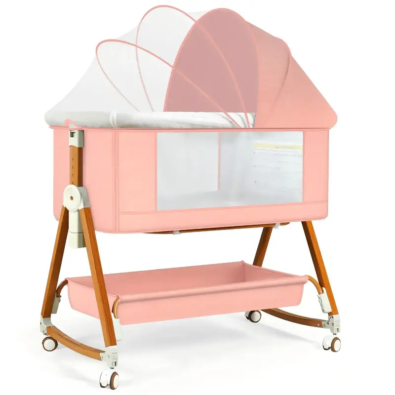 Baby Bassinet Crib Sleeper, 6 Height Adjustable Cribs,Easy to Fold Portable Crib Side Bassinet,Swing Cradle Bed Side Sleeper ...