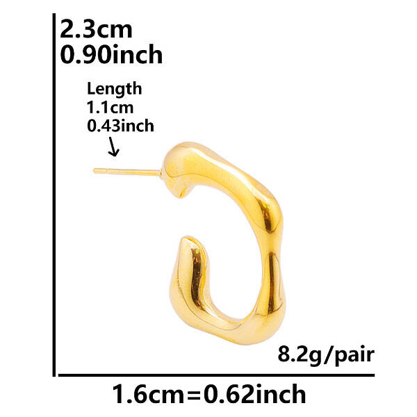 Irregular C Shape Stainless Steel Stud Earrings for Women