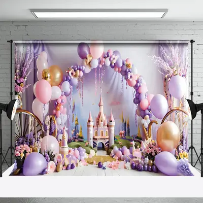 Aperturee Fairy Tale Castle Arch Balloons Cake Smash Backdrop