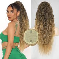 AISI QUEENS Summervibes 20/26/30 Inch Long Drawstring Ombre Brown Blonde Synthetic Long Curly Wavy Clip in Ponytail Hair Exte...