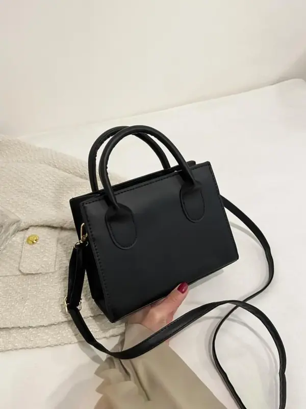 Trendy Texture Zipper Small Square Bag, Personalized Handbag for Women and Girls, Elegant Plain Color Pu Leather Shoulder Cro...