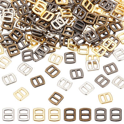 200 pcs 4 Colors Mini Alloy Rectangle Adjuster Tri-Glide Slides Buckle Webbing Slider for Fasteners Dolls Clothing DIY Access...