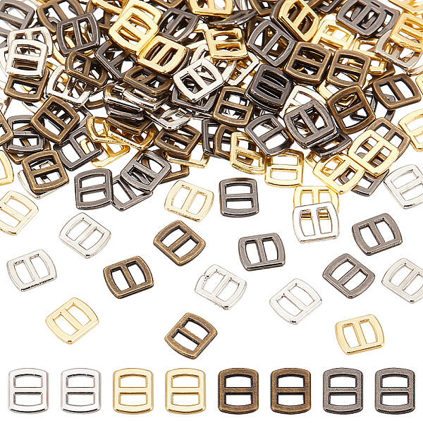200 pcs 4 Colors Mini Alloy Rectangle Adjuster Tri-Glide Slides Buckle Webbing Slider for Fasteners Dolls Clothing DIY Access...