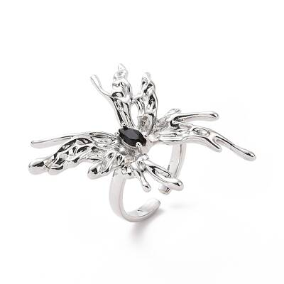 Black Cubic Zirconia Butterfly Open Cuff Ring