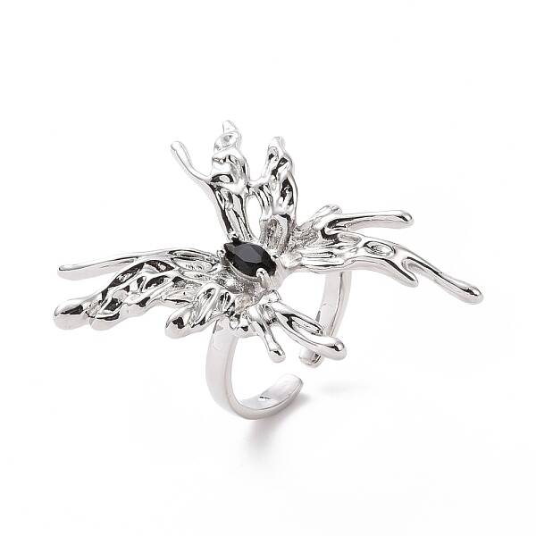 Black Cubic Zirconia Butterfly Open Cuff Ring