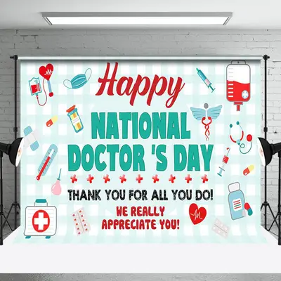 Green White Plaid National Doctors Day Backdrop - Aperturee