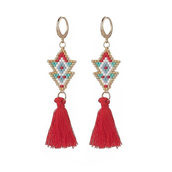 Glass Seed Braided Arrow Dangle Leverback Earrings