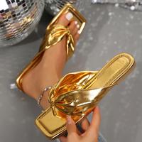 Women's Stylish Ruched Strap Flat Platform Sandals - Open-Toe Beach Slippers with Chic Square Toe Design Summer Clip Toe Thon...