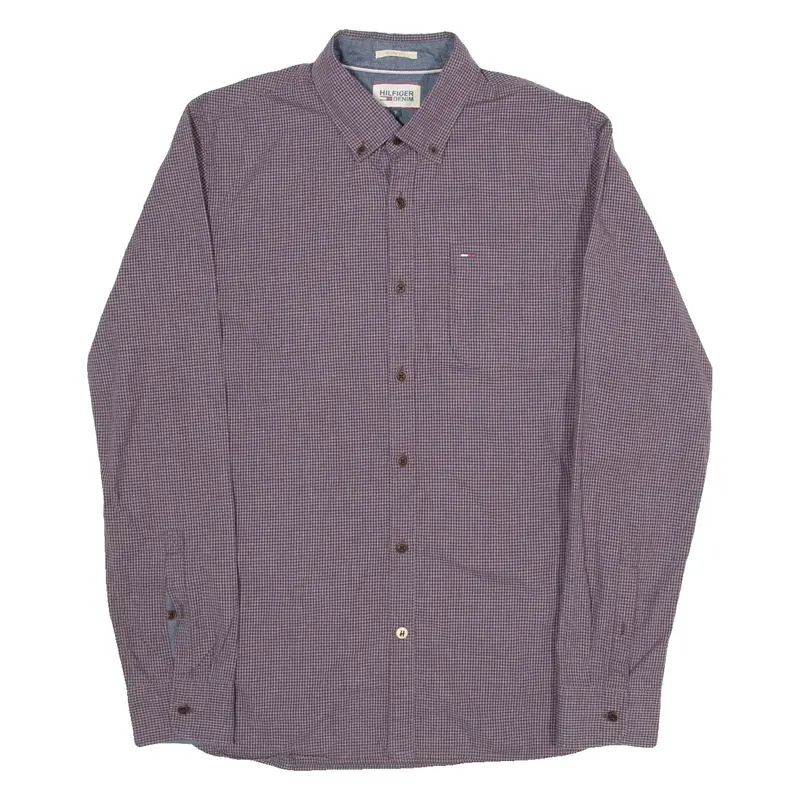 TOMMY HILFIGER Slim Fit Mens Shirt Purple 80s Gingham Long Sleeve S