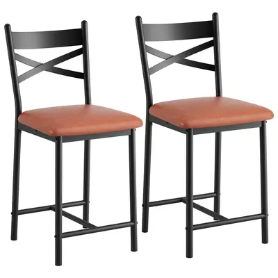 Garvee Bar Stools Set of 2, Counter Height Bar Stools with X Back and Thick Cushion, PU Leather, Metal Barstools for Kitchen ...