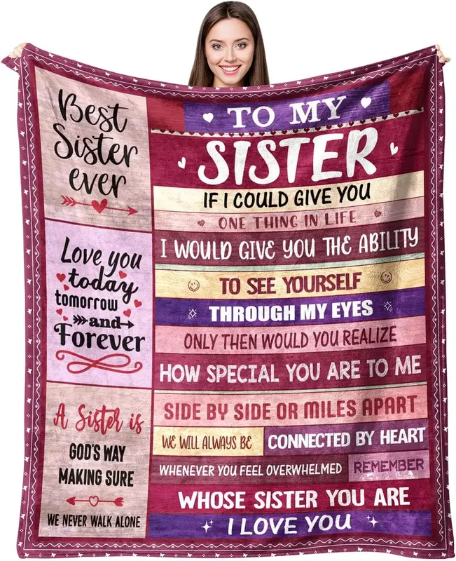 Sister Blanket Gift for Sister for Mothers Day from Brother Big Sister Gifts - to My Sister Blanket for Sofa Bed- Unique Birt...