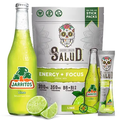 Salud x Jarritos 2-in-1 Energy Drink Powder + Focus, Lime, Organic Caffeine, B6 + B12, Theanine, Clean Energy Drink Packets, ...