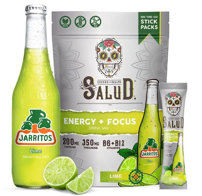 Salud x Jarritos 2-in-1 Energy Drink Powder + Focus, Lime, Organic Caffeine, B6 + B12, Theanine, Clean Energy Drink Packets, ...