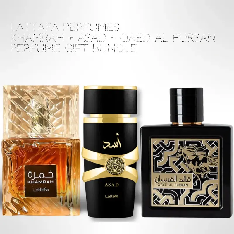 Lattafa Perfumes Khamrah + Asad + Qaed Al Fursan 100ml (3.4 Fl oz) Long Lasting Perfume - Value Bundle - Fragrance Gift Bundl...