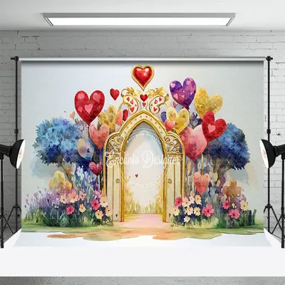 Aperturee Colorful Painted Arch Floral Valentines Day Backdrop, 3X2FT(1MX0.6M), 14 USD, valentines day backdrops, ENHD2J56-M