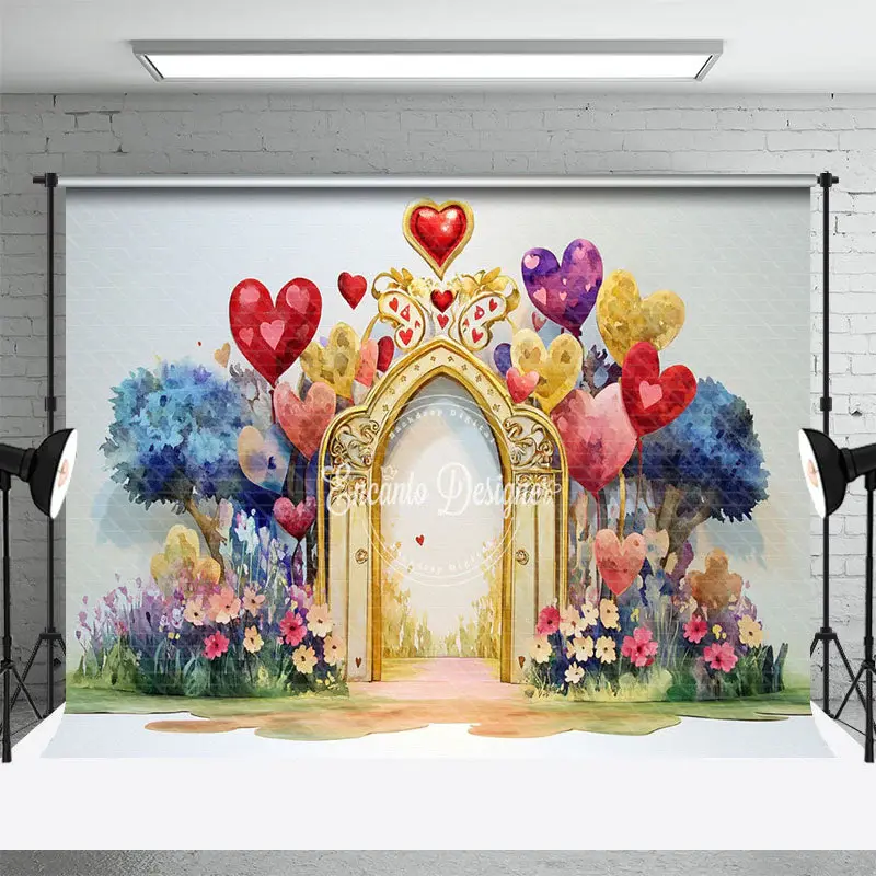Aperturee Colorful Painted Arch Floral Valentines Day Backdrop, 3X2FT(1MX0.6M), 14 USD, valentines day backdrops, ENHD2J56-M