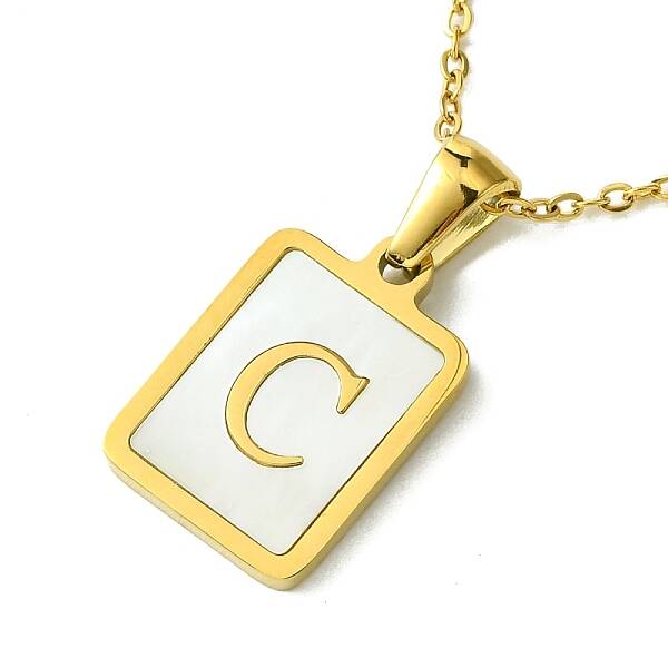 Ion Plating(IP) Rectangle with Initial Letter 304 Stainless Steel Pendant Necklace