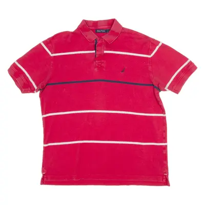 NAUTICA Mens Polo Shirt Red Striped M