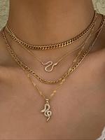 Women's Street Style Rhinestones Decorated Snake Design Charm Layered Necklace, Casual Trendy Necklace, Fashion Accessories F...