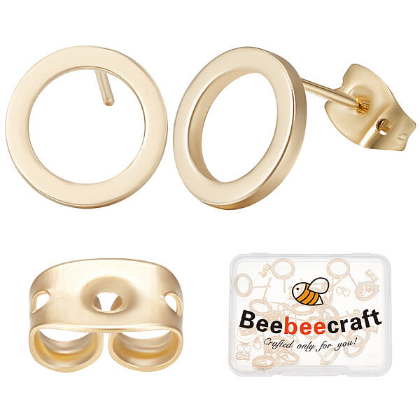 20Pcs Brass Ring Stud Earrings for Women with 20Pcs Friction Ear Nuts
