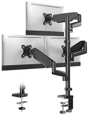 Forged Triple Monitor Stand for 13-32 Inch Screens, Triple Monitor Stand with Gas Spring Adjustment, Tilt and Swivel, Max VES...