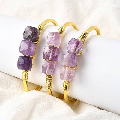 Natural Amethyst Beads Cuff Bangles for Women