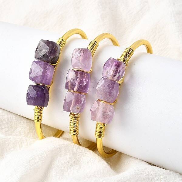 Natural Amethyst Beads Cuff Bangles for Women