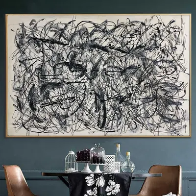 Abstract Wall Art Canvas Jackson Pollock Painting Black and White Artwork Personalized Art Heavy Textured Artwork Wall Decor ...