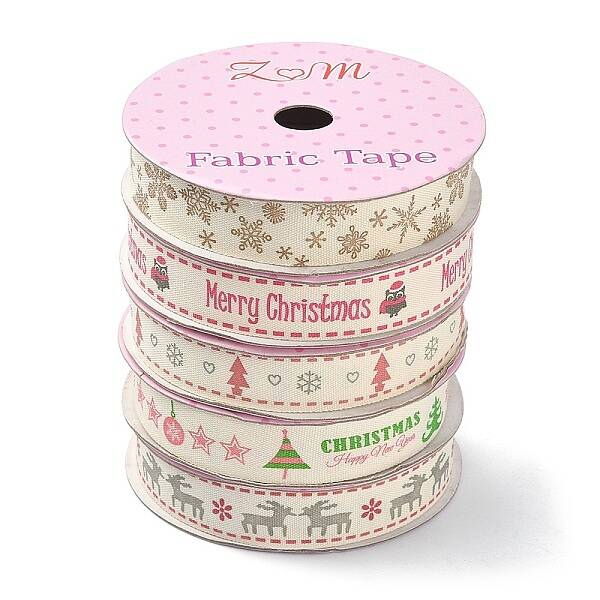 5 Rolls 5 Patterns Single Face Printed Cotton Satin Ribbons