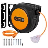 Vevor Upgraded Retractable Extension Cord Reel, Heavy Duty 12-16AWG/3C SJTOW Power Cord with Lighted Triple Tap Outlet, 15 Am...