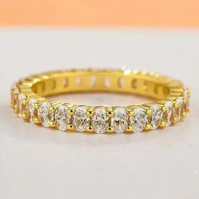 Effinny Jewelry Full Eternity Oval Cut Wedding Band, 925 Sterling Silver Wedding Ring, 5A Cubic Zirconia Stackable Ring for W...