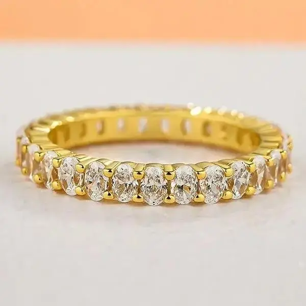 Effinny Jewelry Full Eternity Oval Cut Wedding Band, 925 Sterling Silver Wedding Ring, 5A Cubic Zirconia Stackable Ring for W...