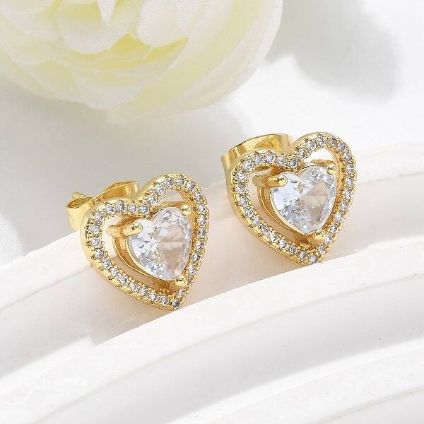 Brass Micro Pave Clear Cubic Zirconia Stud Earrings