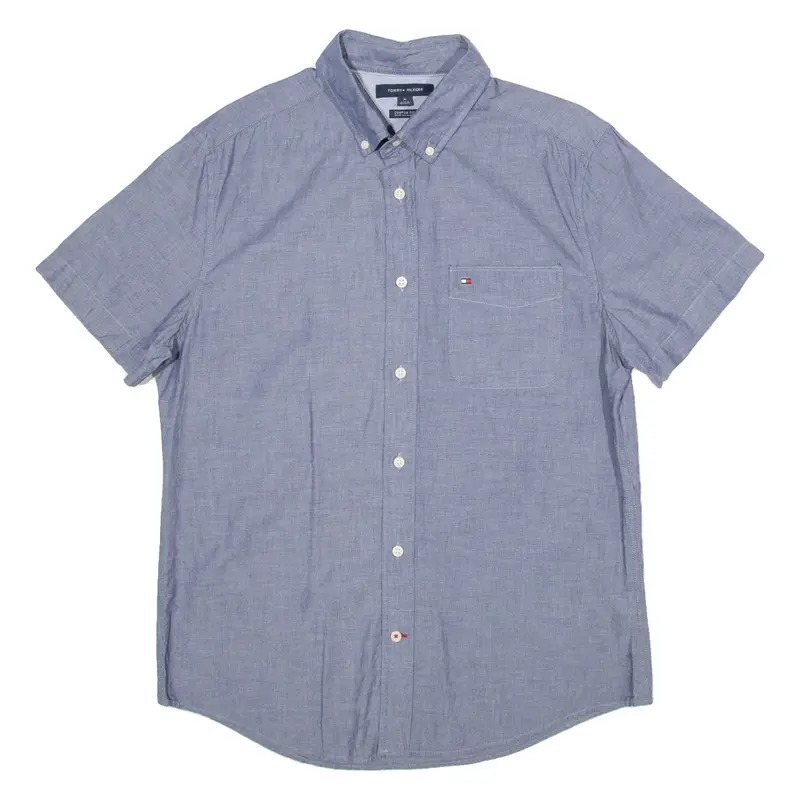 TOMMY HILFIGER Custom Fit Mens Plain Shirt Blue M