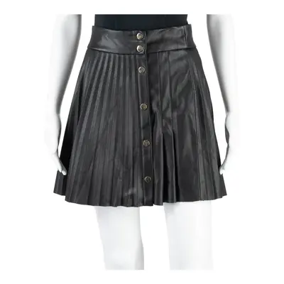 ZARA Faux Leather Front Buttoned Womens Pleated Skirt Black Short XS