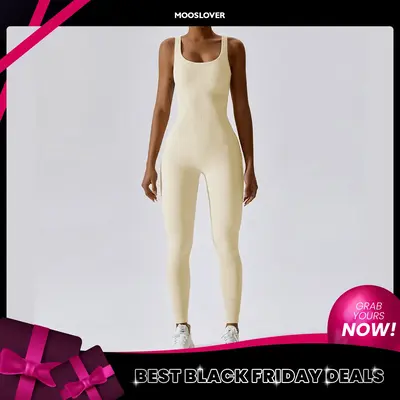 Mooslover Women's Yoga Ribbed Tank Tops Rompers Sleeveless Exercise Jumpsuits Long Sleeve Jumpsuits