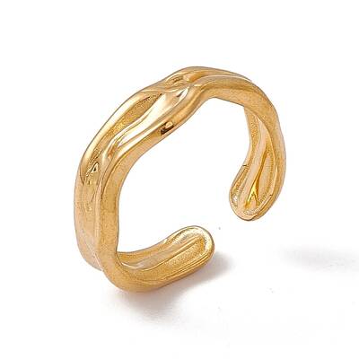 Ion Plating(IP) 304 Stainless Steel Twist Wave Open Cuff Ring for Women
