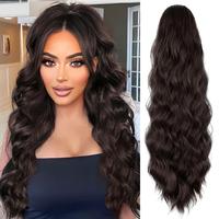 MAQUIUAGE Drawstring Ponytail Extension 26 Inch Long Body Wavy Drawstring Ponytail for Women Synthetic Dark Brown Ponytail Ha...