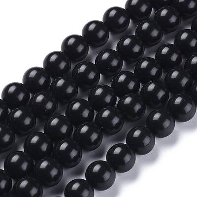 Synthetic Black Stone(Glass) Beads Strands