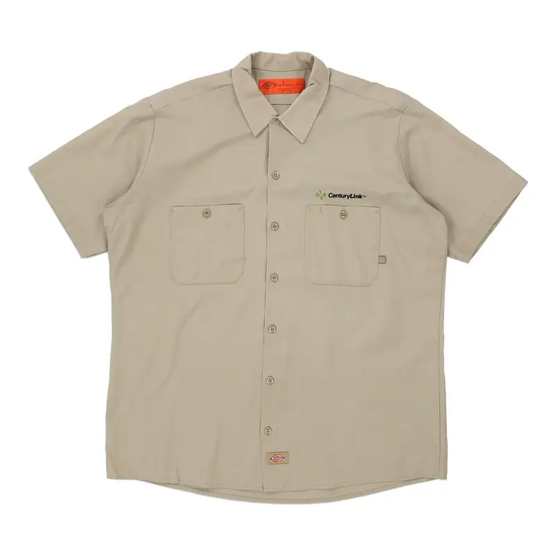Dickies Short Sleeve Shirt - Large Beige Cotton Blend