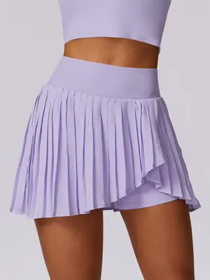 Women's 2 in 1 Pleated Pocket Sports Skort, Solid Color High Stretch Skirt for Tennis Gym Workout, Ladies Sportswear, Golf A...
