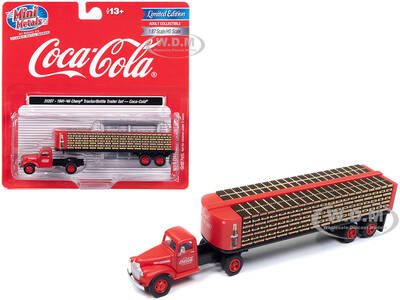 1941-1946 Chevrolet Tractor Red with Flatbed Bottle Trailer Coca-Cola Mini Metals Series 1/87 (HO) Scale Model Car by Classic...