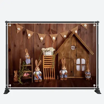 Cute Bunny Toys Ornaments Wood Wall Easter Backdrop - Aperturee