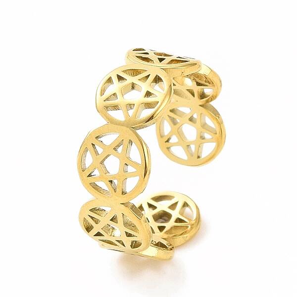Ion Plating(IP) 304 Stainless Steel Star of David Open Cuff Ring for Women